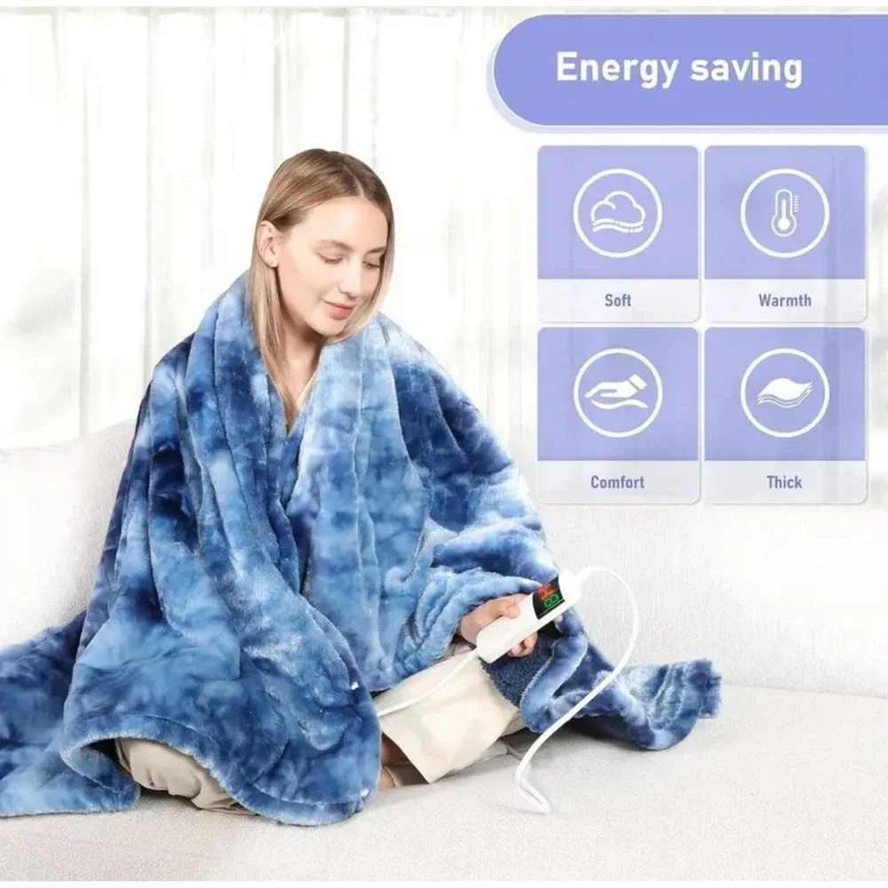 Manta eléctrica‎ calefactable azul con 10 niveles de calor y apagado automático